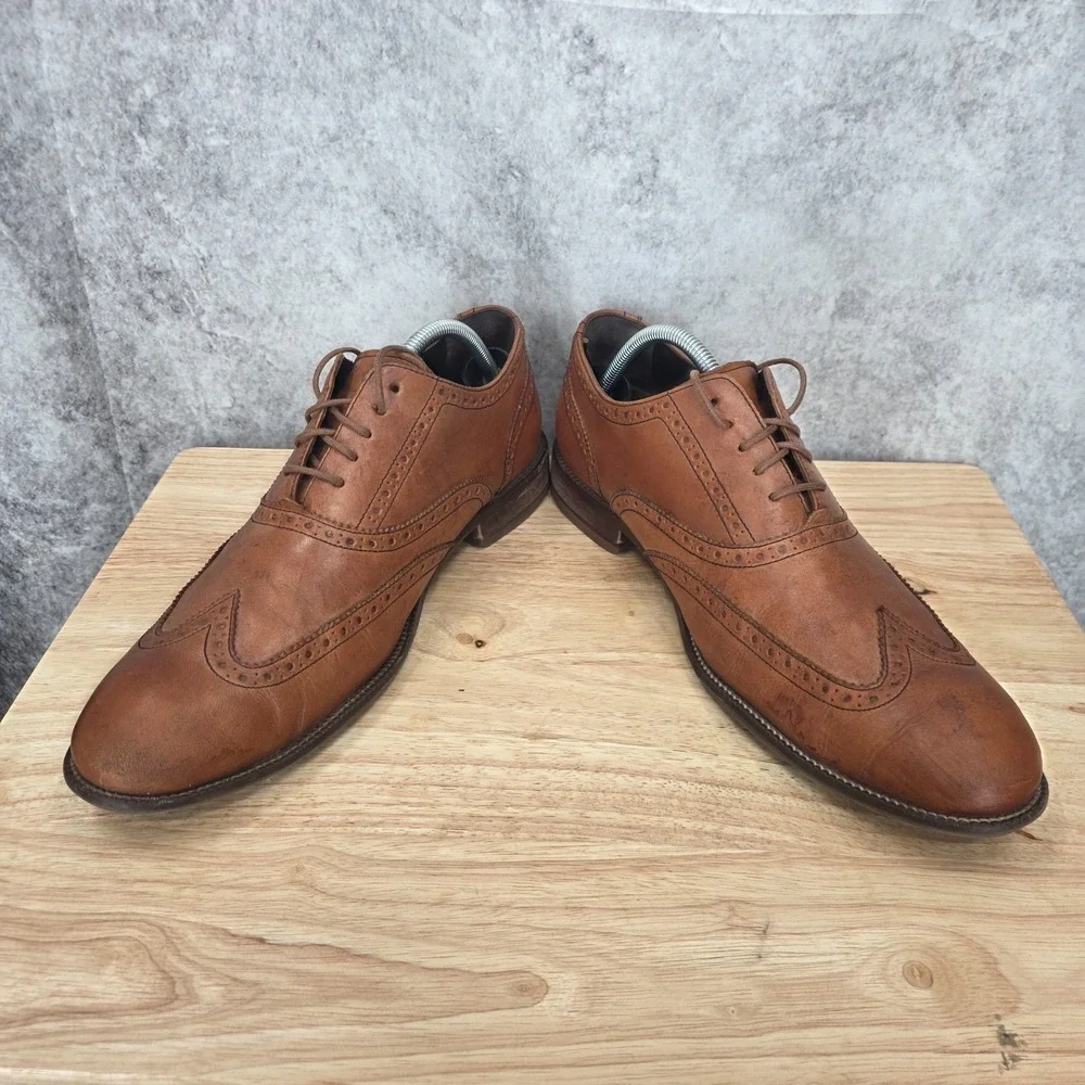 Cole Haan Williams Derby Shoes Mens 10.5 Tan Leather Wingtip‎ Brogue Oxford